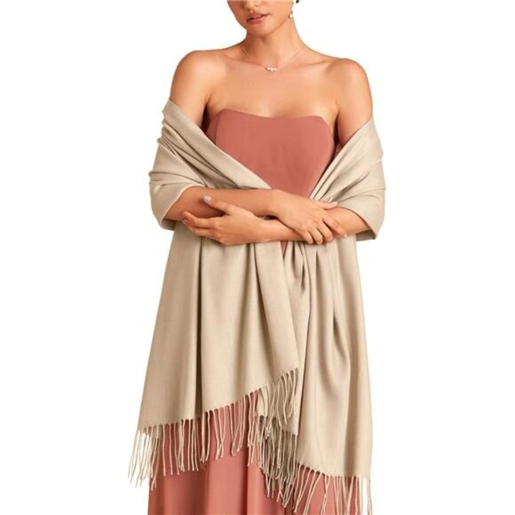 Pashmina Shawl Wraps for Women Dark Khaki - Picture 1 of 5